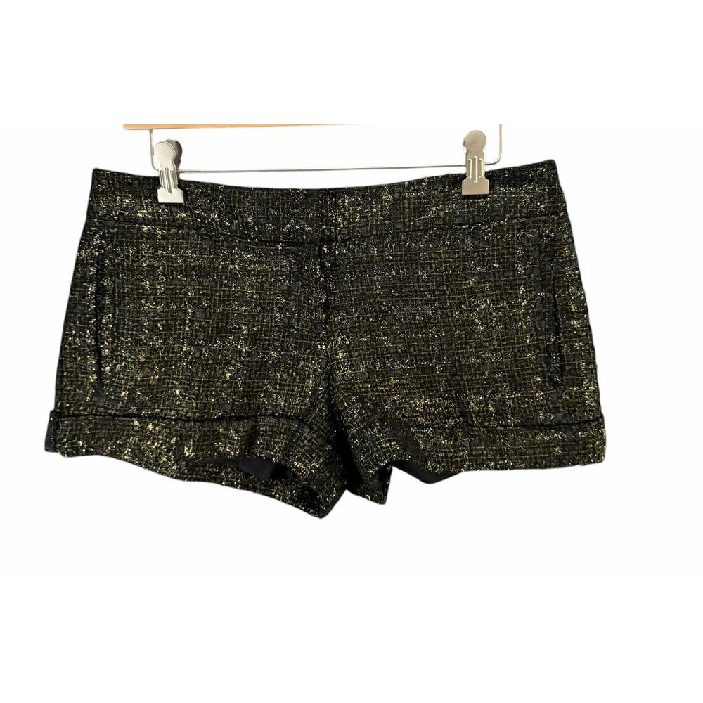 Express Metallic Tweed Shorts Womens 6 Black Gold Cuffed Lined High Waist